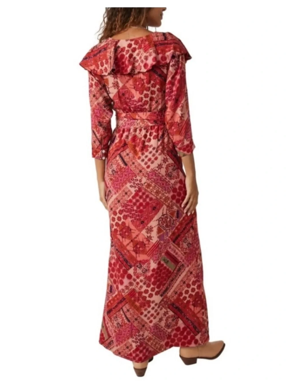 Free People Lennon Dress Maxi Primrose Viscose Combo Boho Ruffle